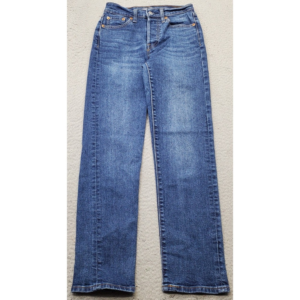 Levi's Wedgie Straight Jeans Womens 24x28 Blue Denim Stretch Hi-Rise Button Fly